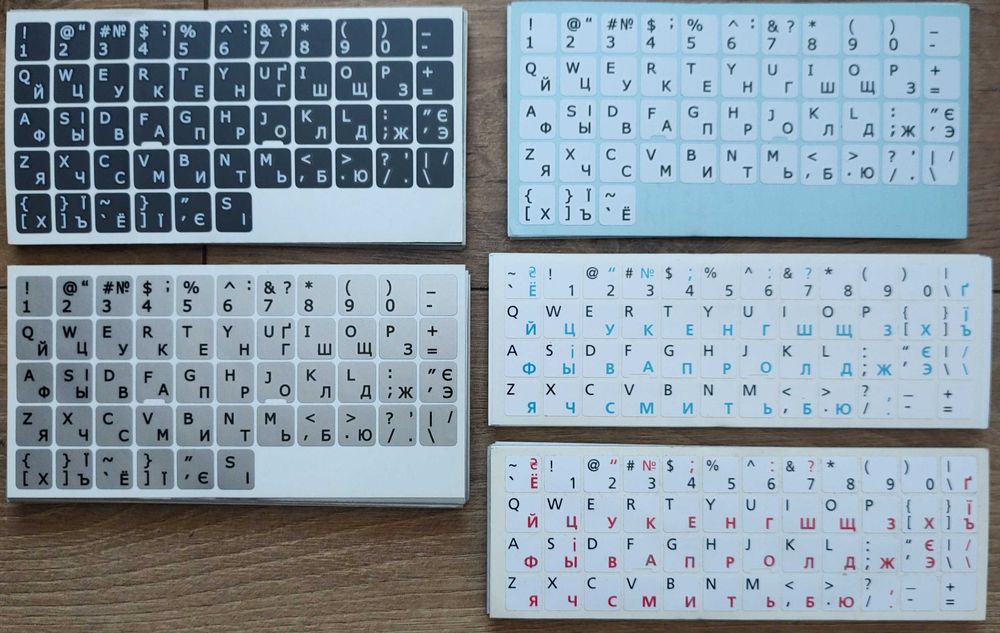 Наклейки наліпки нестираємі на клавіатуру прозорі, чор/біл/сір фон