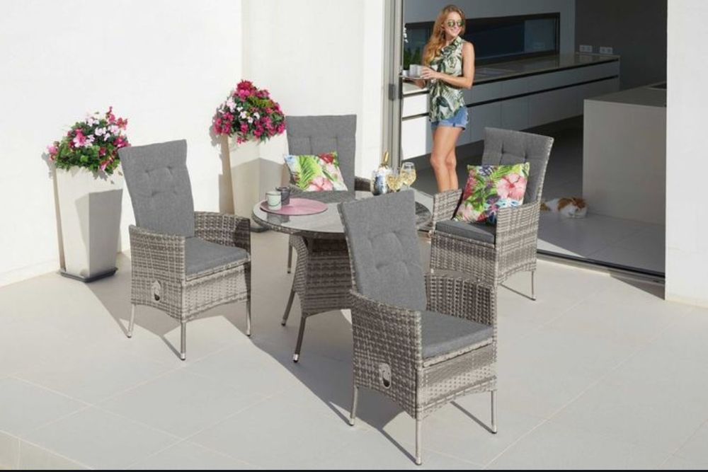 Meble ogrodowe BELLUNO stół 100cm + 4 fotele KONIFERA