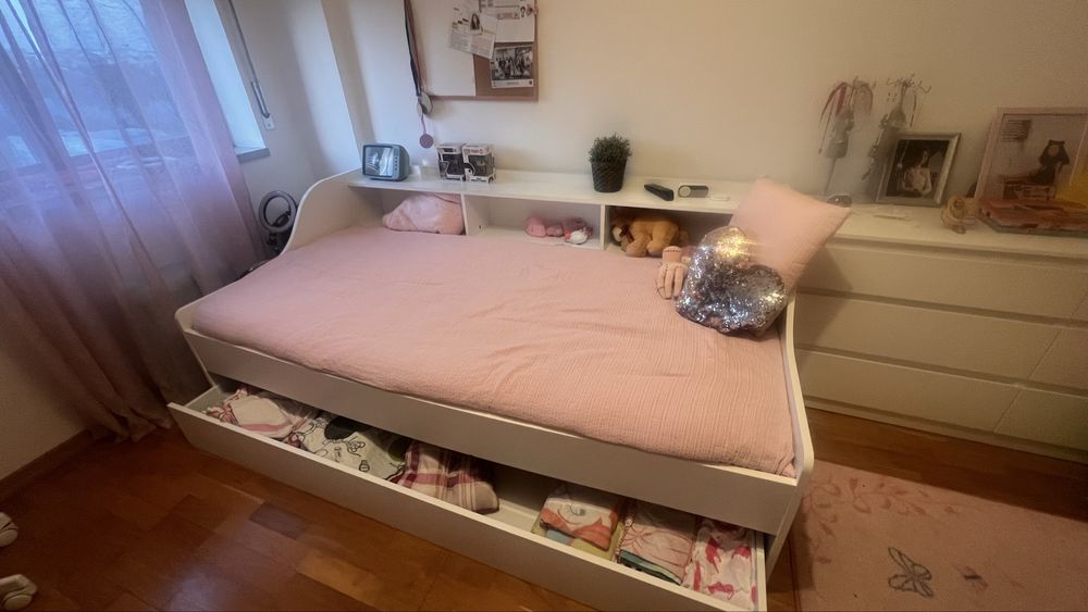 Cama IKEA 90x200 com Arrumação e Colchão