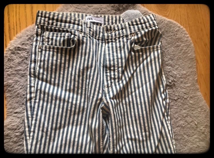 Spodnie bawełniane w paski Zara