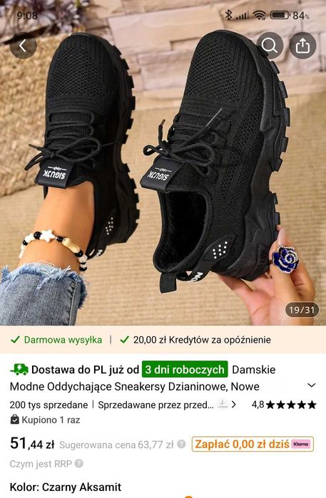 Sneakersy czarne 38