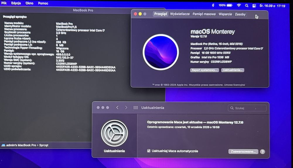 MacBook Pro A1398/2015/i7/2.5GHz/16GB/512GB/15.4/R9M370X/nowa bateria