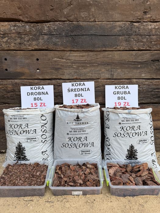 Kora sosnowa 80l Trzy Frakcje Drobna Średnia Gruba . Transport