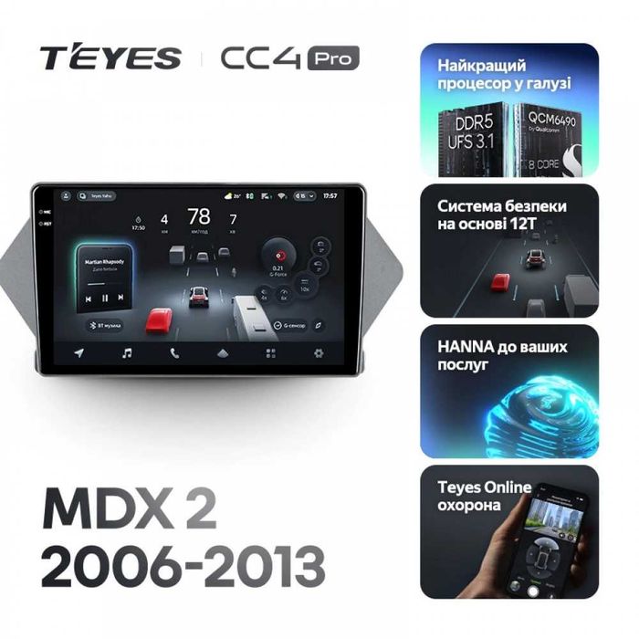 Штатна магнітола Teyes CC4 Pro 2k 8+128 Gb Acura MDX  2006-2013