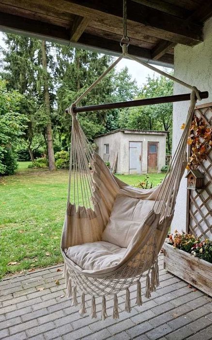 Hamak Brazylijski Krzesło Wiszące Fotel Ogrodowy Bujak Boho z Poduszkami