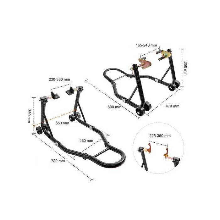 Cavalete elevador para moto - Suporte dianteiro e traseiro 385 kg