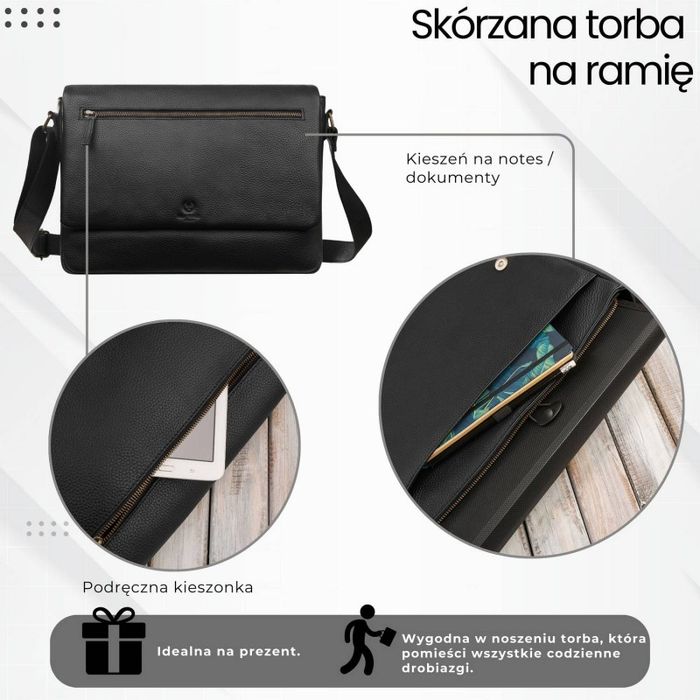 torba męska skórzana na ramię na laptopa czarna paolo peruzzi im-03-bl