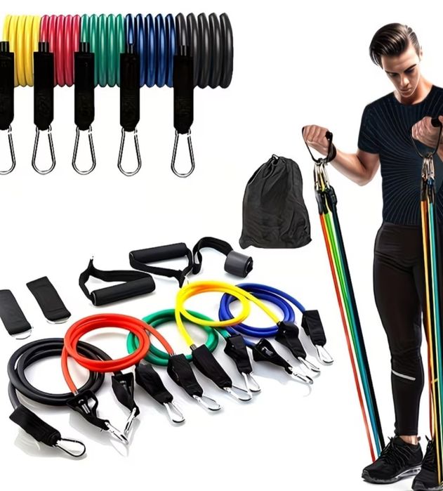 ZESTAW Gumy oporowe do Ćwiczeń Fitness 5 gum zaczep do drzwi Etui
