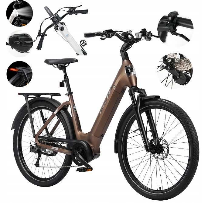 NOWY Rower elektryczny TTGO Z5 brązowy/ biały