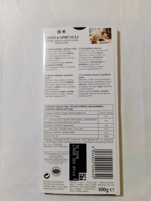 Lindt Excellence Raspberry Czekolada gorzka z maliną 100g 1 szt.