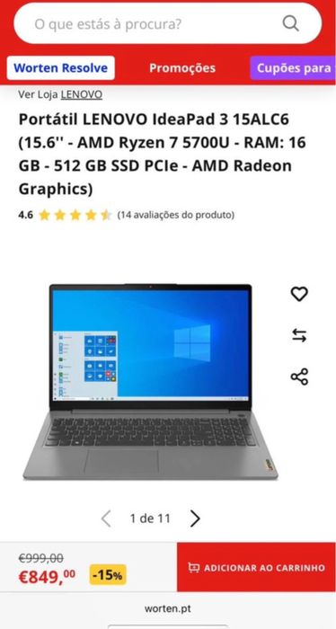 Portátil laptop Lenovo 15ALC6