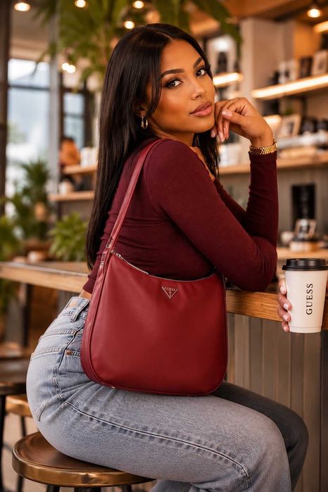Mala GUESS Hobo de Ombro — Vermelho Bordeaux