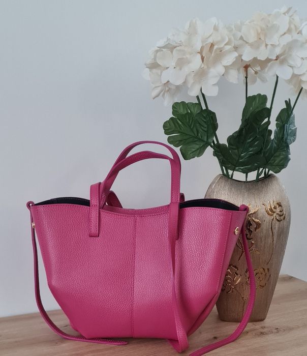 Torebka shopper włoska Borse in Pelle skóra fuksja róż