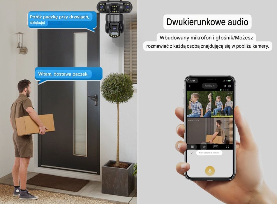 Kamera z 3 obiektywami 15MP IP66 Obrotowa na kartę SIM 4G