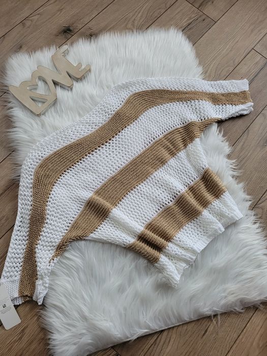 Letni sweter azurowy biało złoty Gold