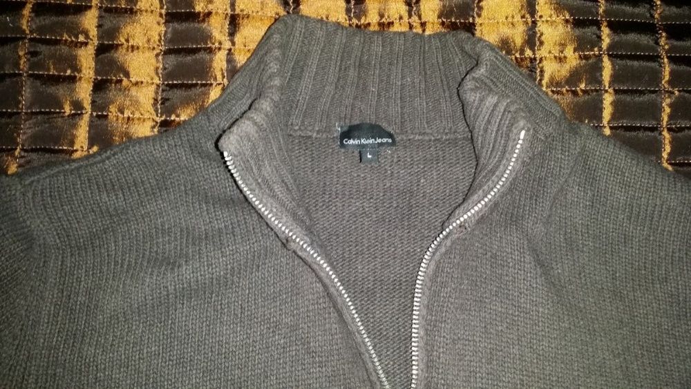 CALVIN KLEIN sweter brązowy z kołnierzem L