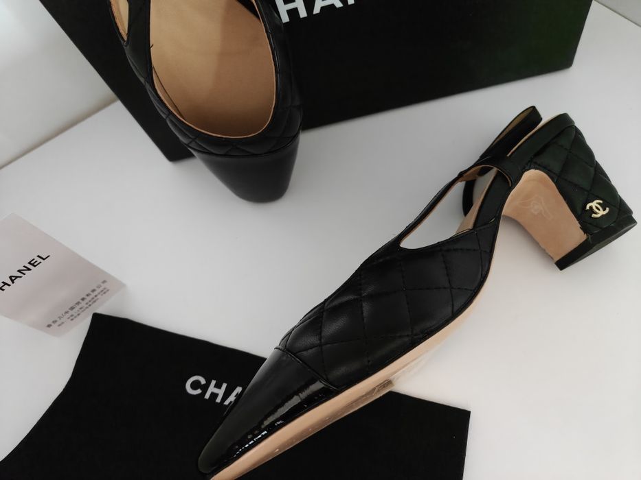 Chanel slingback czółenka CC skóra jagnięca pikowane r.40