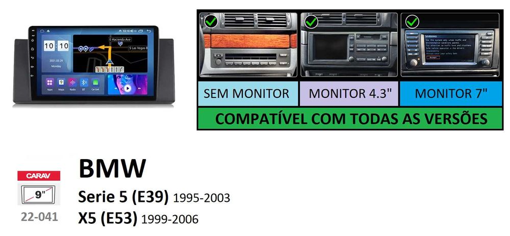 (NOVO) Rádio 2DIN BMW E39 • X5 • [4+32GB] • Android GPS • 520 E53 530