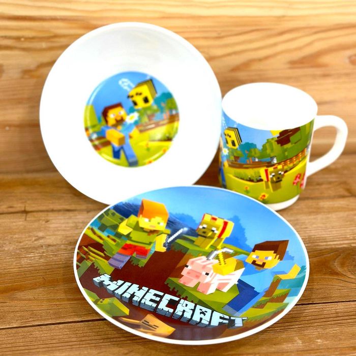 Набор детской посуды мультики Майнкрафт, БравлСтарс Три кота, Молния