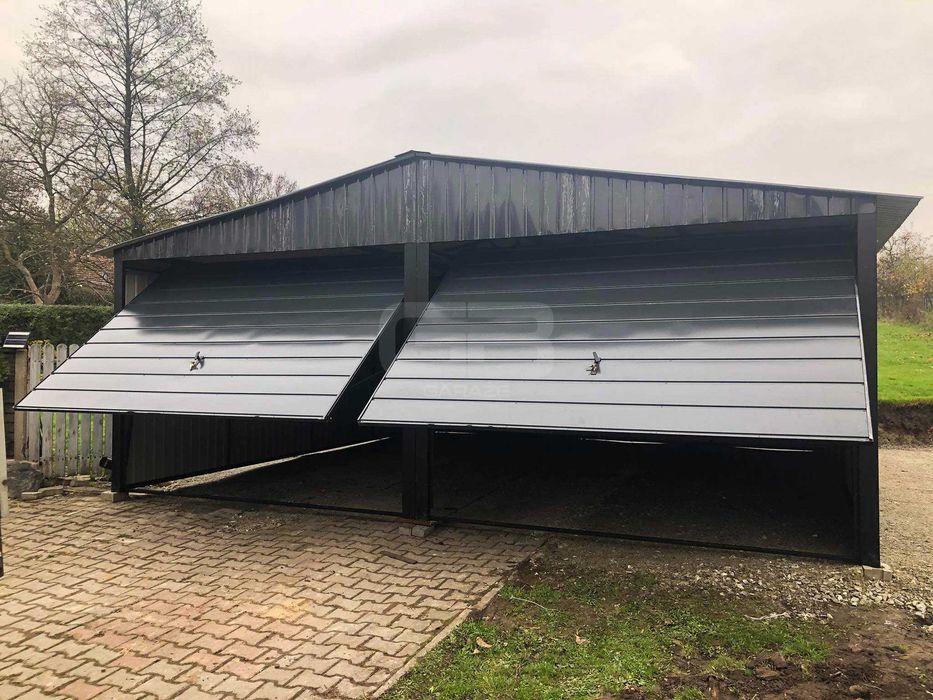 Garaż blaszany 6x6 wolnostojący 2x Brama uchylna dwuspadowy GB191