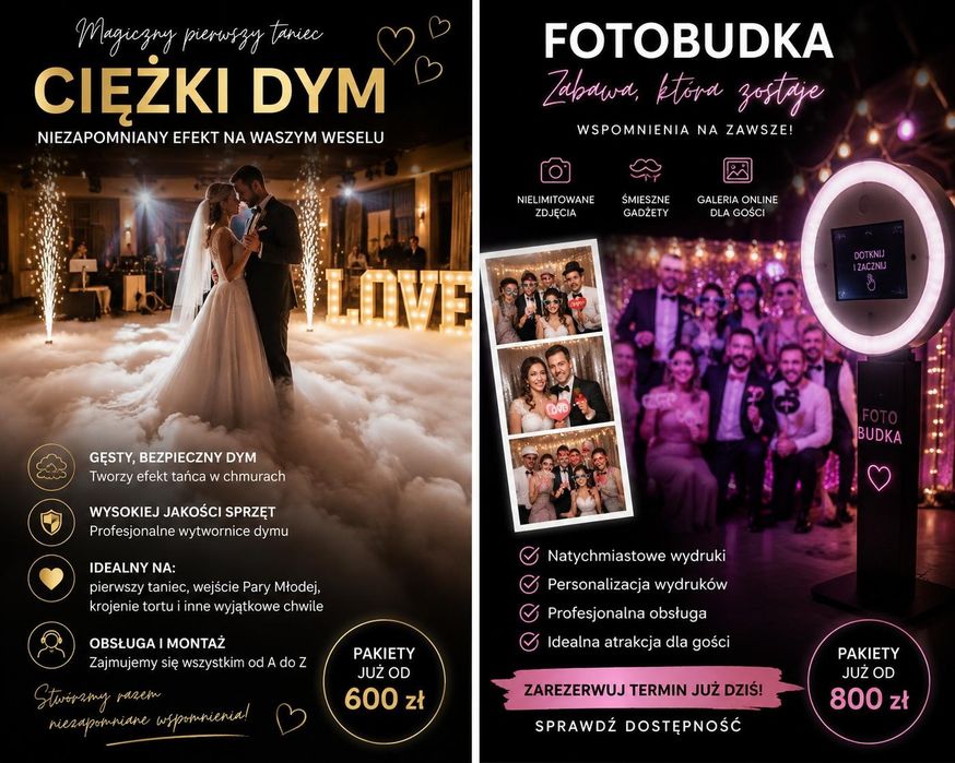 Atrakcje na wesele – ciężki dym i fotobudka, fontanna iskier