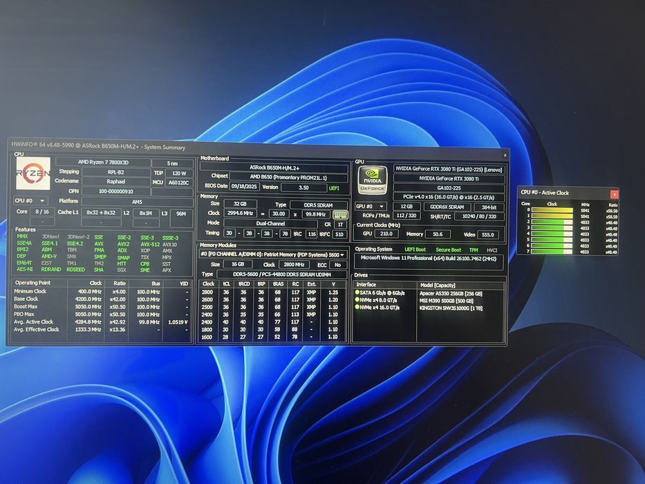 Ігровий ПК Ryzen 7 7800x3d RTX 3080ti 32GB RAM 1.5TB SSD
