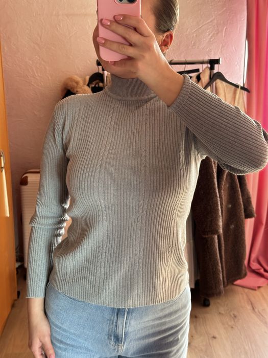 Szary sweter z mini golfem | 36 S | stan idealny