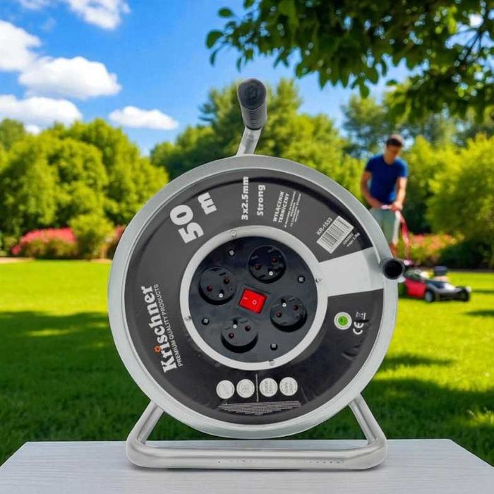 Przedłużacz Bębnowy METALOWY 50m metrów,Budowlany, GRUBY kabel 3x2,5mm