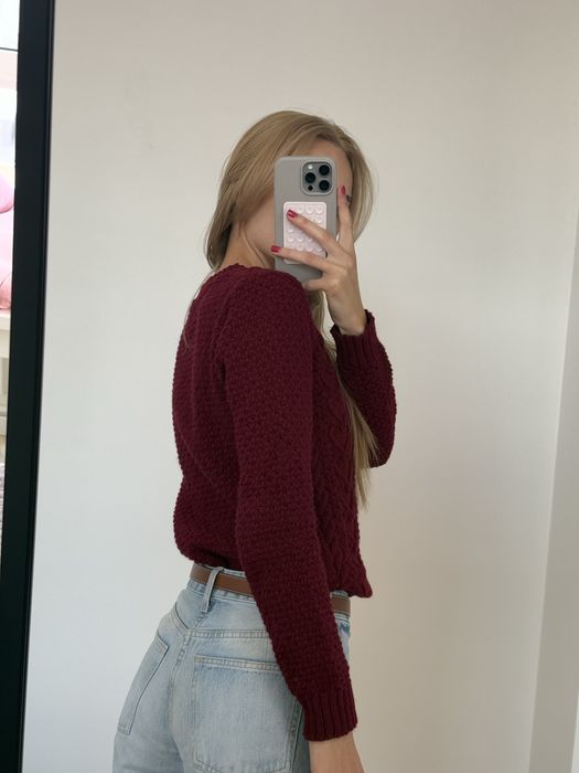 Светер бургунді, бордо вʼязаний з сердечками, кофта, світер