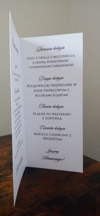 Menu weselne stojące