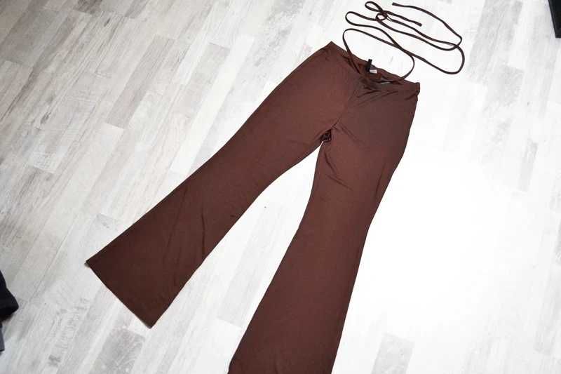 Brązowe spodnie z szerokimi nogawkami Dzwony h&m M