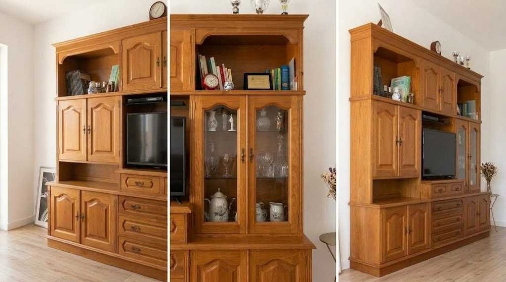 Móvel de Sala / Estante com Vitrine em Madeira de Carvalho