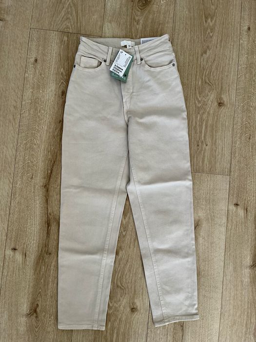 Jeansy beżowe Mom Jeans wysoka talia H&M 34