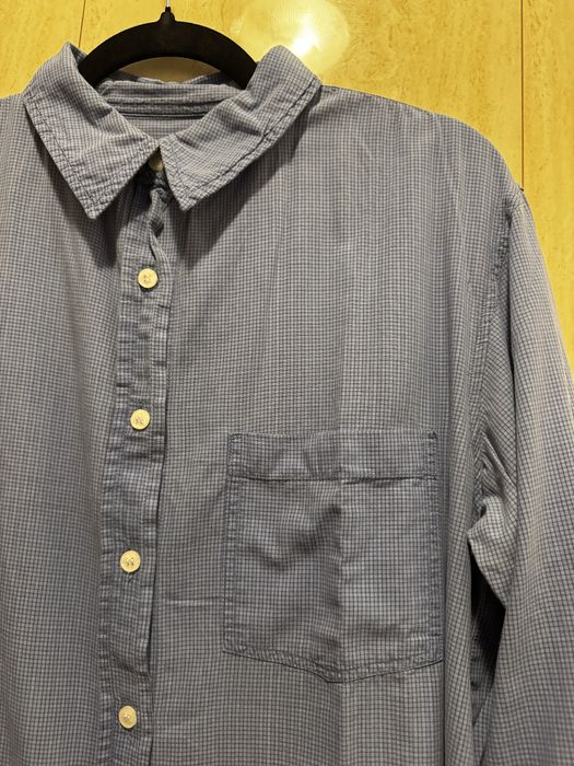 Niebieska męska koszula w kratkę z długim rękawem bawełna rozmiar L