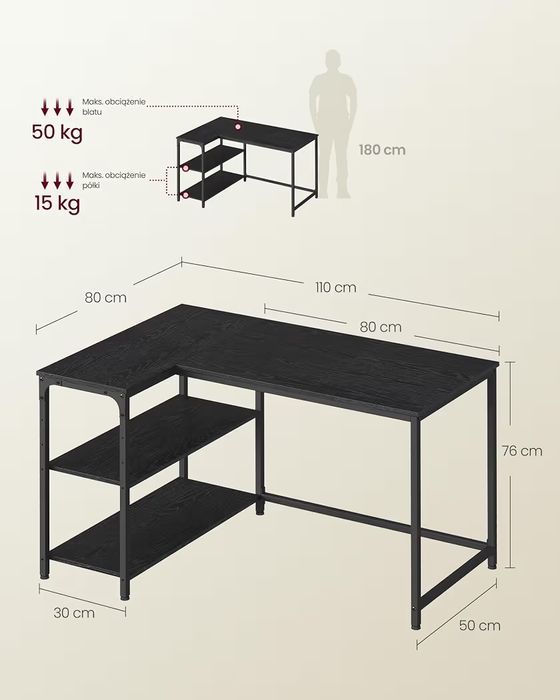 VASAGLE Biurko narożne w kształcie litery L 110x80