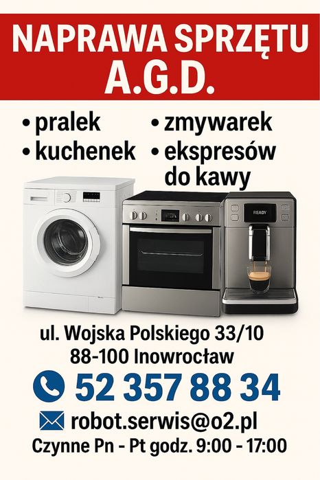 Naprawa Zmywarek, pralek, kuchenki ele-gaz, ekspresy do kawy itp