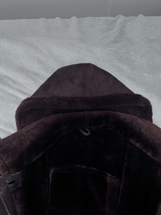 Brązowy Kożuch z Barana z kapturem odczepiany mi paskiem vintage PRL