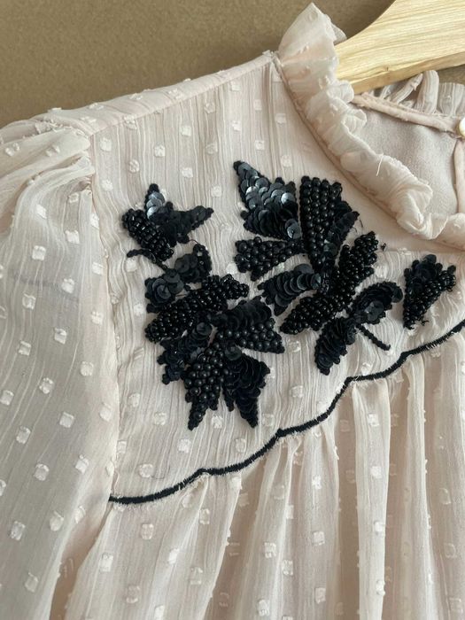 Zara bluzka pudrowy róż cekiny boho elegancka plumeti S 36