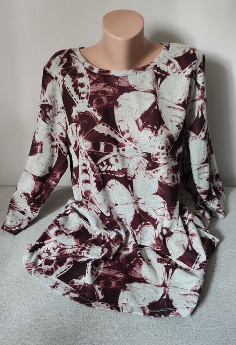 Bluzka damska dzianinowa rękaw 3/4 wzory okrągły dekolt plus size 20