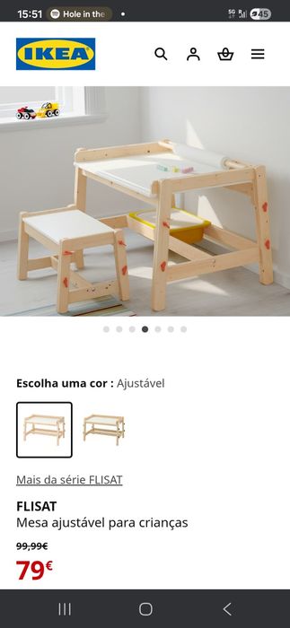 Mesa de criança ajustável, banco e 3 caixas IKEA