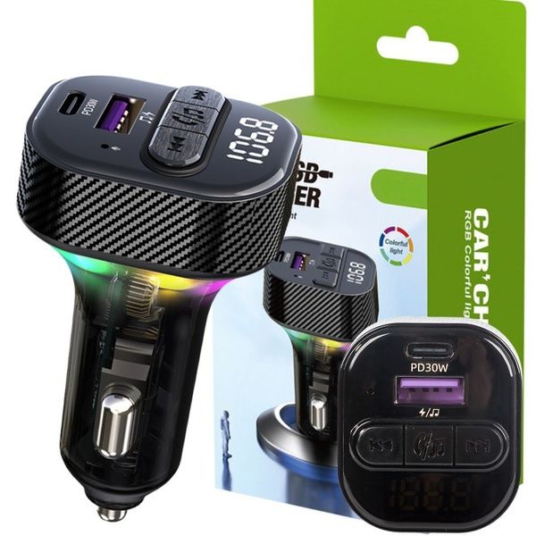 Transmiter samochodowy fm mp3 usb a+usb c 30w bluetooth 5.3 led qc 3.0