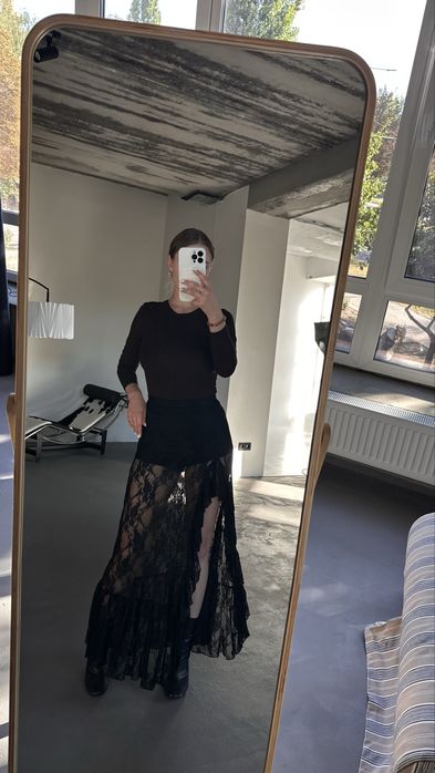 Черная кружевная юбка с шортами | Мереживна спідниця з воланами