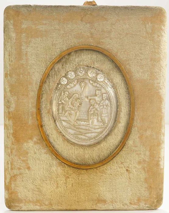 Plakieta Relief Boże Narodzenie Trzej Królowie Masa Perłowa XIX wiek