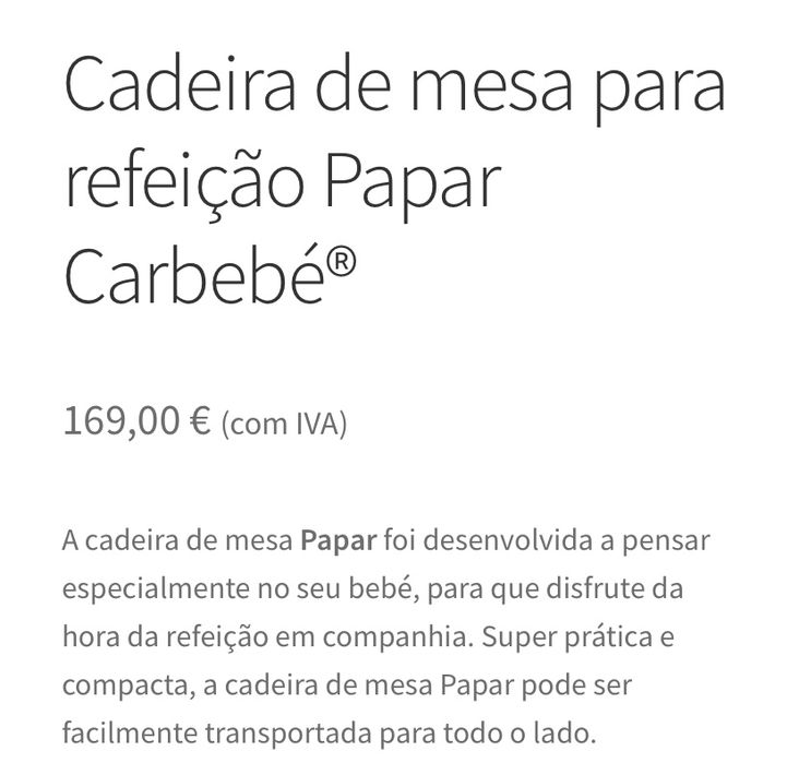 Cadeira de refeicao BEBECAR