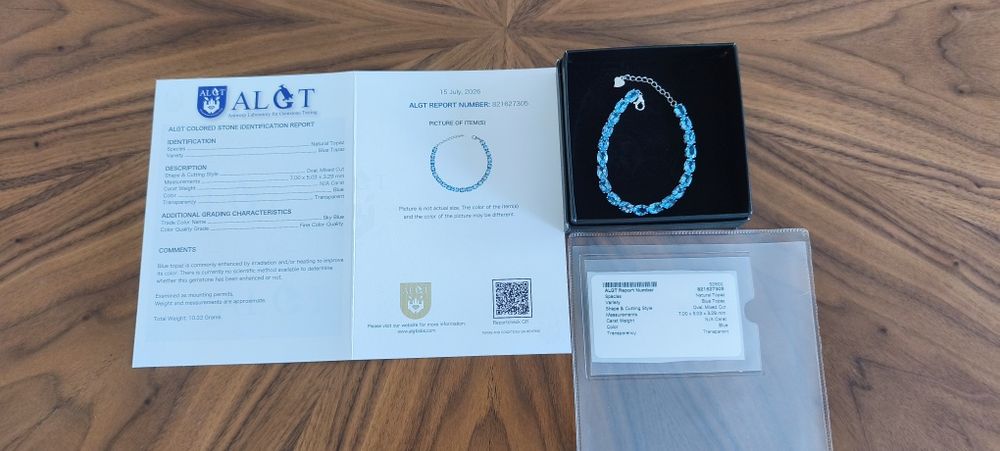 Pulseira em Prata 925 com Topázios Azuis Naturais -Certificado ALGT-