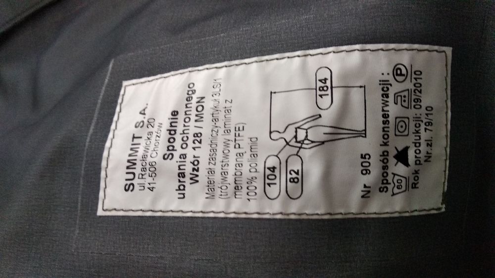 Spodnie ochronne Gore tex WZ 128 nowe   na ryby do lasu itp