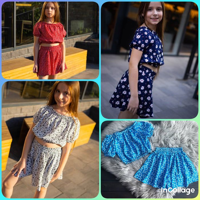 Костюм для дівчинки/шорти -спідниця+топ/128,134,140,146,152,158