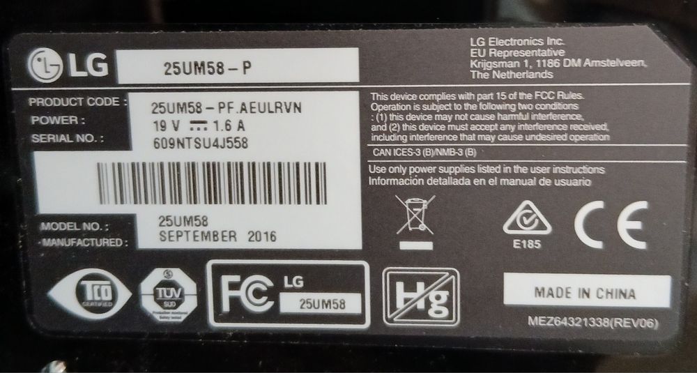 Monitor IPS  modelo  LG 25 VM 58-P