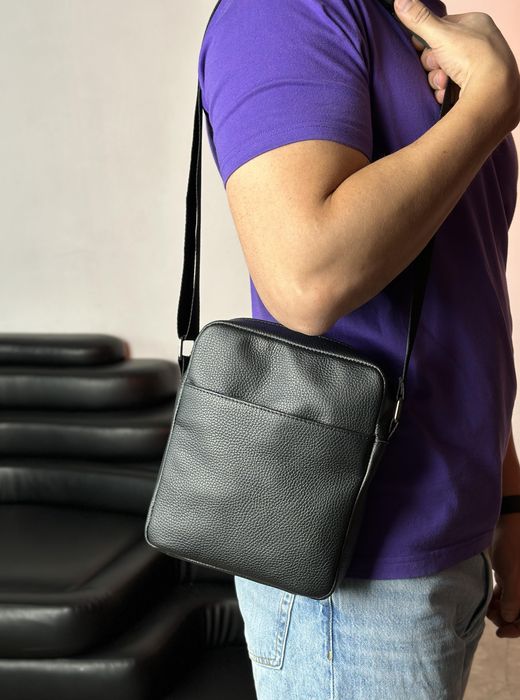 ТОП. Черная кожаная барсетка через плечо, мужская сумка-мессенджер