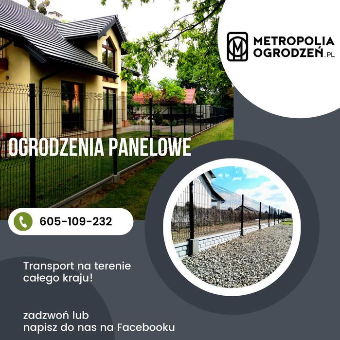 Ogrodzenie panelowe, furtki, słupki, podmurówka